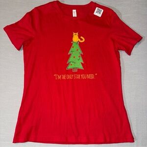 Christmas T-Shirt Unisex Cute Cat Red I’M The Only Star You Need size Medium